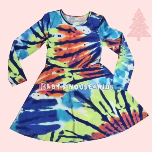 Vestido manga larga de algodón, de colores, talla 12