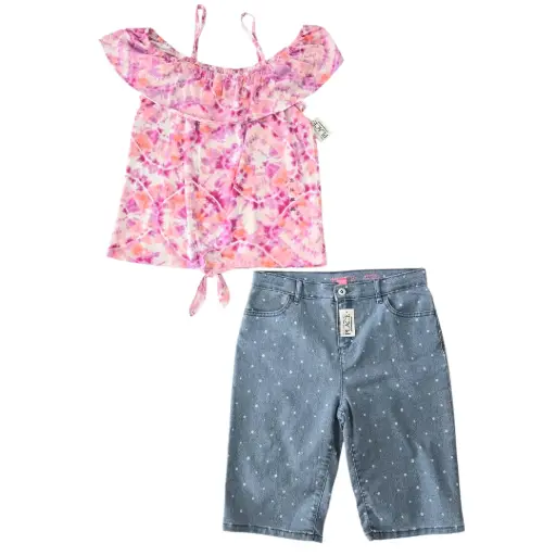 Camisa blanca y leggings azul, talla 16