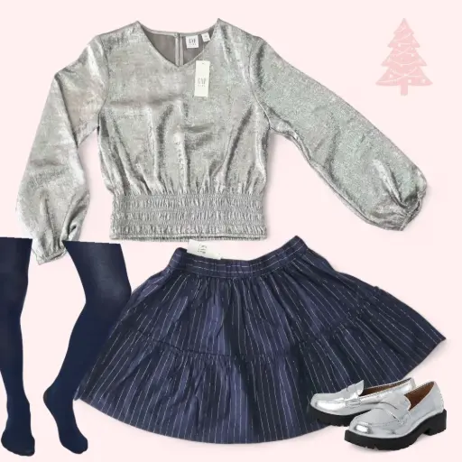 Blusa y falda brillante, talla 16