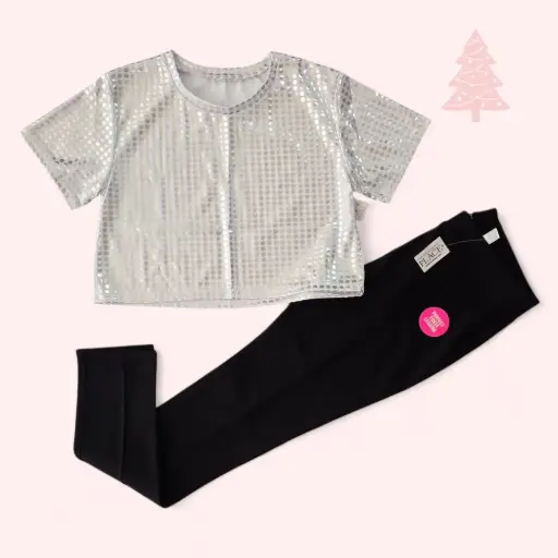 Blusa brillante y talle corto, talla 16