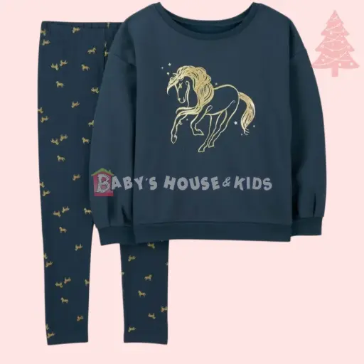 Camisa tipo suéter y legging, ambos con print dorado, talla 7