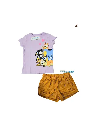 Camiseta personaje y Short stretch con bolsas talla 4t niña 