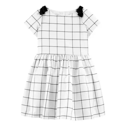 Vestido tela satín, con chonguitos negros en los hombros, talla 4t  