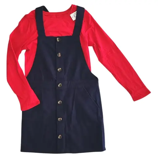 Overol azul marino manga larga de algodón, talla 7