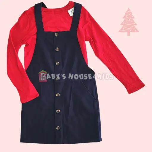 Overol azul marino manga larga de algodón, talla 7