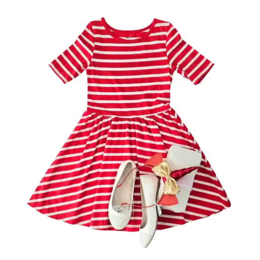Vestido de algodón rojo y blanco, talla 5t