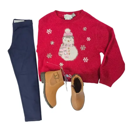 Sweater navideño talle corto y legging, talla 5/6 