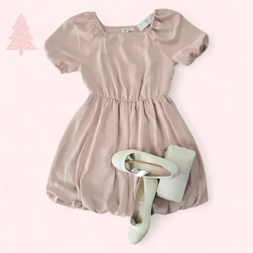 Vestido abombado rosa viejo, talla 7