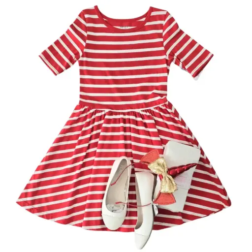 Vestido rojo y blanco de algodón, talla 7