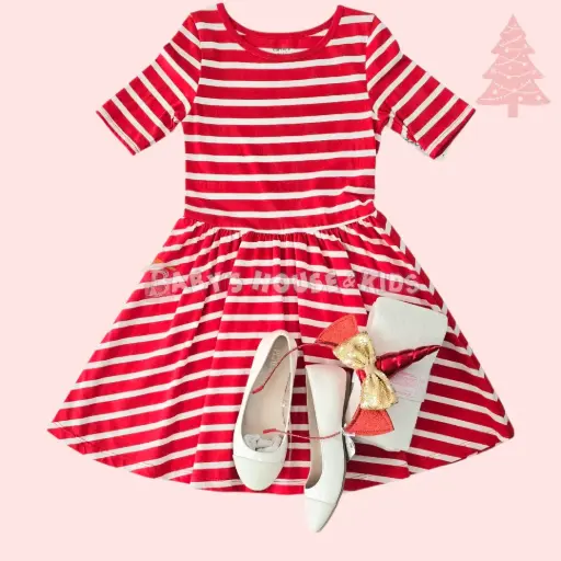Vestido rojo y blanco de algodón, talla 7