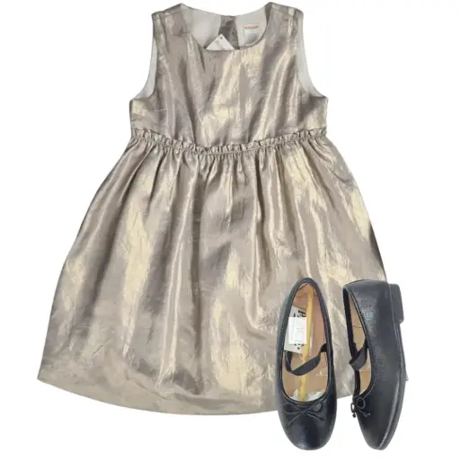 Vestido de satín dorado quemado, talla 7