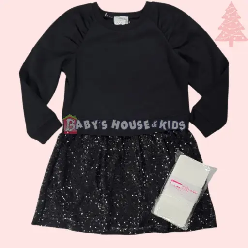 Vestido estilo suéter en la parte superior y tela brillante en la parte inferior, talla 7