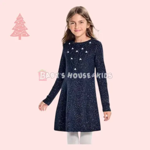 Vestido calientito color azul marino, talla 6