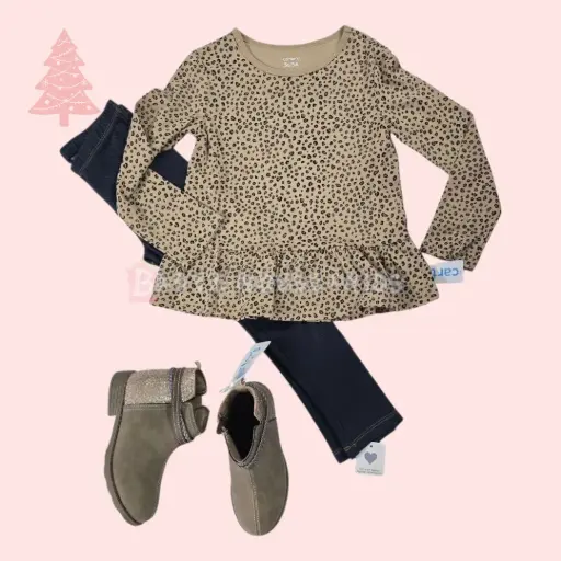 Manga larga animal print con revuelo y legging, talla 5t 