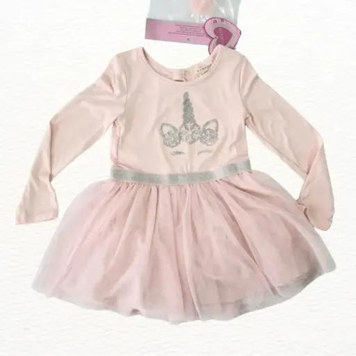 Vestido manga larga stretch y Tutú con bincha, talla 6