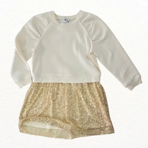Vestido sweater ivory y dorado, talla 6