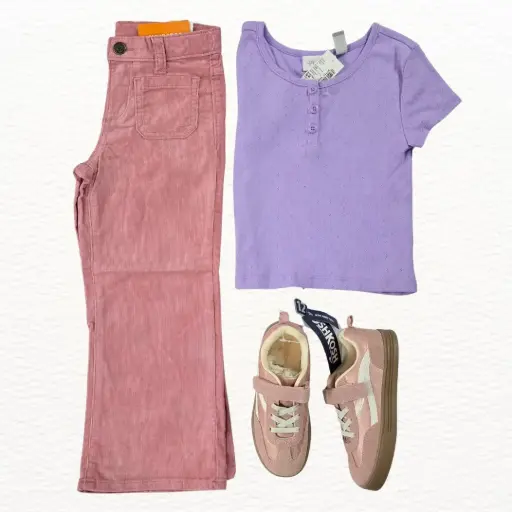 Blusa de algodón y pantalón rosa ancho, talla 5t 