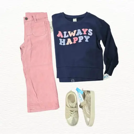 Camisa tipo suéter y pantalón rosa ancho, talla 5t 