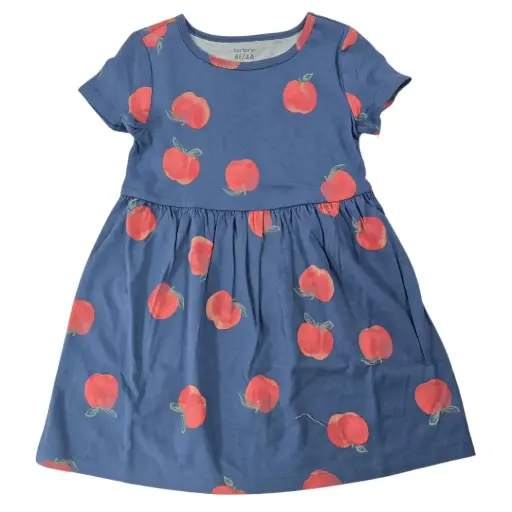 Vestido de algodón azul con manzanas, talla 5