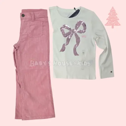 Manga larga de algodón con lentejuelas y pantalón ancho rosa, talla 5t 