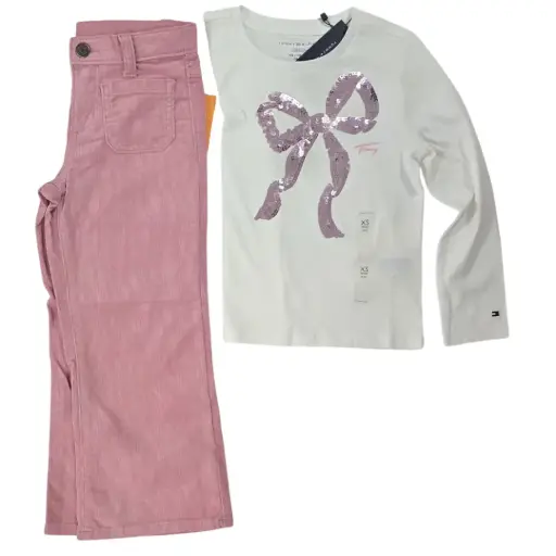 Manga larga de algodón con lentejuelas y pantalón ancho rosa, talla 5t 