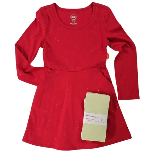 Vestido manga larga de algodón con brillo, talla 5t 