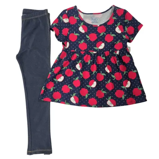 Camisa tipo batista con estampado de manzanas y legging, talla 5t 