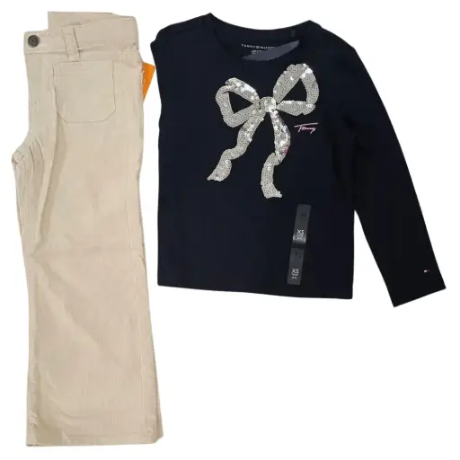 Camisa de algodón con lentejuelas y pantalón ancho, talla 5t 