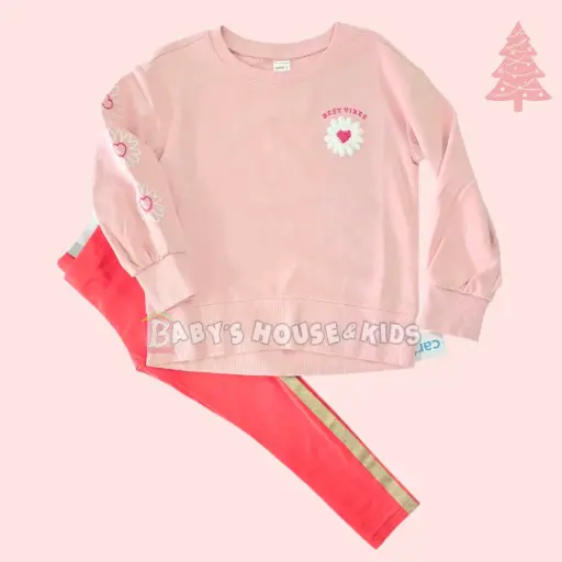 Camisa tipo suéter y legging roja con líneas doradas, talla 4t 