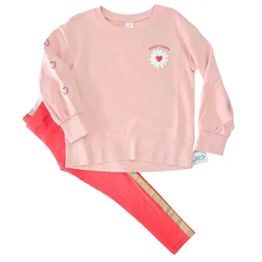 Camisa tipo suéter y legging roja con líneas doradas, talla 4t 