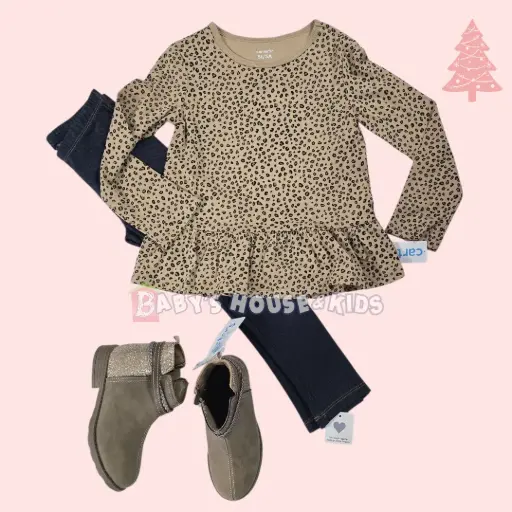 Blusa manga larga animal print y legging, talla 4t 