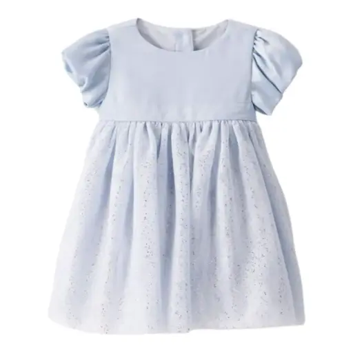 Vestido blanco de satín con forro interior, en la parte inferior con brillos, talla 18 meses 