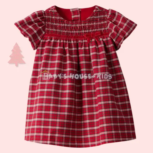 Batita manga corta, cuadriculada roja, talla 18 meses 