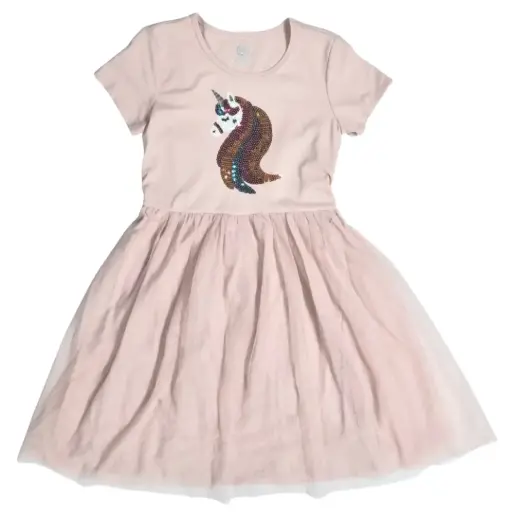 Vestido rosa viejo con unicornio de lentejuelas, talla 10