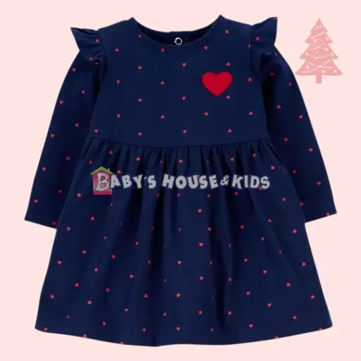 Vestido de algodón, azul marino, talla 9 meses