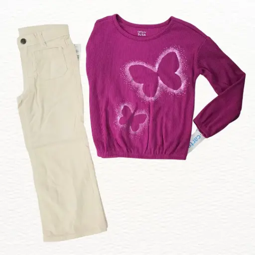 Manga larga fucsia y pantalón ancho ivory, talla 5