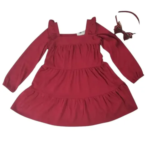Vestido rojo manga larga, de tela de algodón, talla 3t 