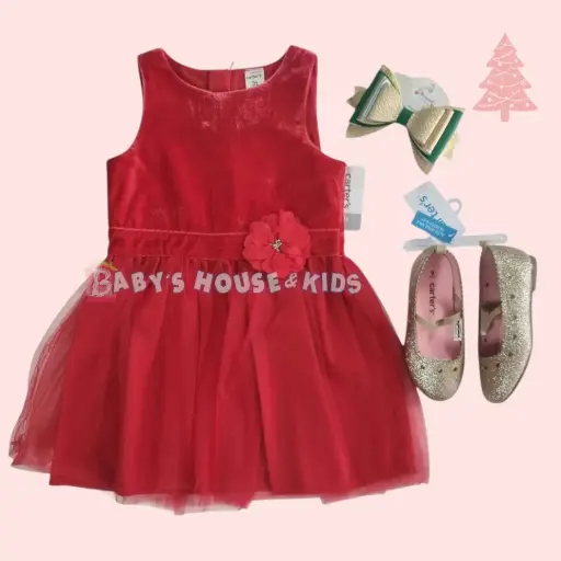 Vestido rojo de pana y tul, talla 3t 