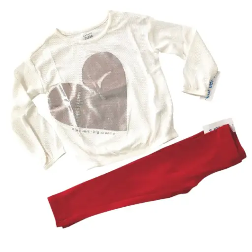 Manga larga con corazón plateado y legging, talla 3t 