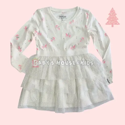 Vestido manga larga con unicornios y tutú con brillos plateados, talla 3t 