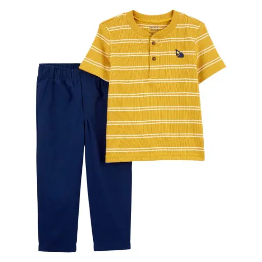 Camisa cuello chino y pantalón sencillo azul marino, talla 2t 